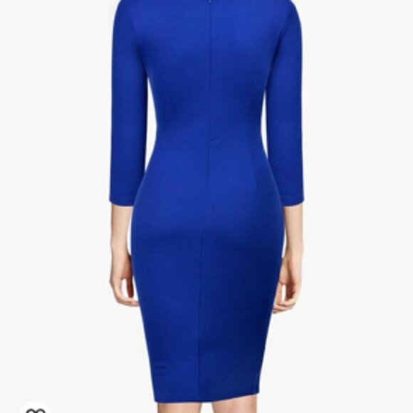 FORTRIC Bodycon Slim Blue Pink Retro-Style 80s Pencil Dress Small - Picture 2 of 12